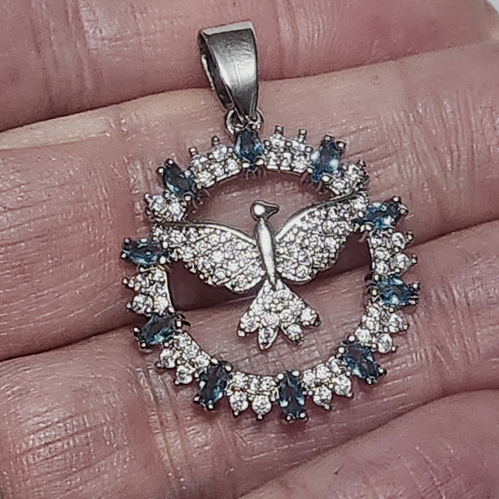 Blue Topaz DOVE Sterling Silver Pendant 1.25" NEW - Picture 8 of 8